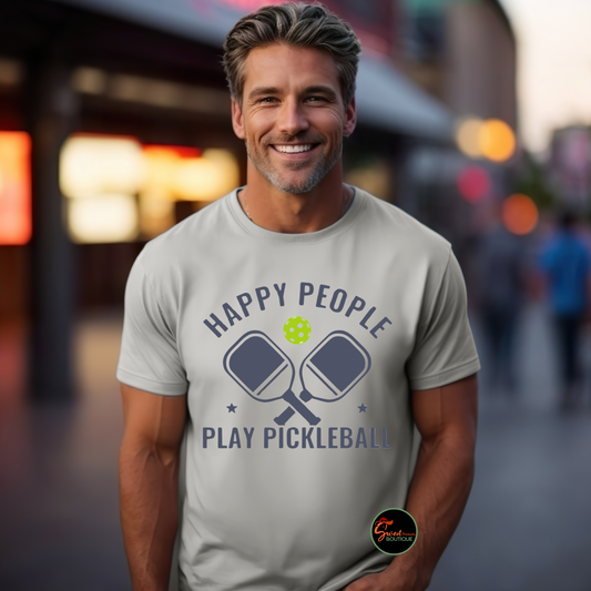 Happy people play pickleball
